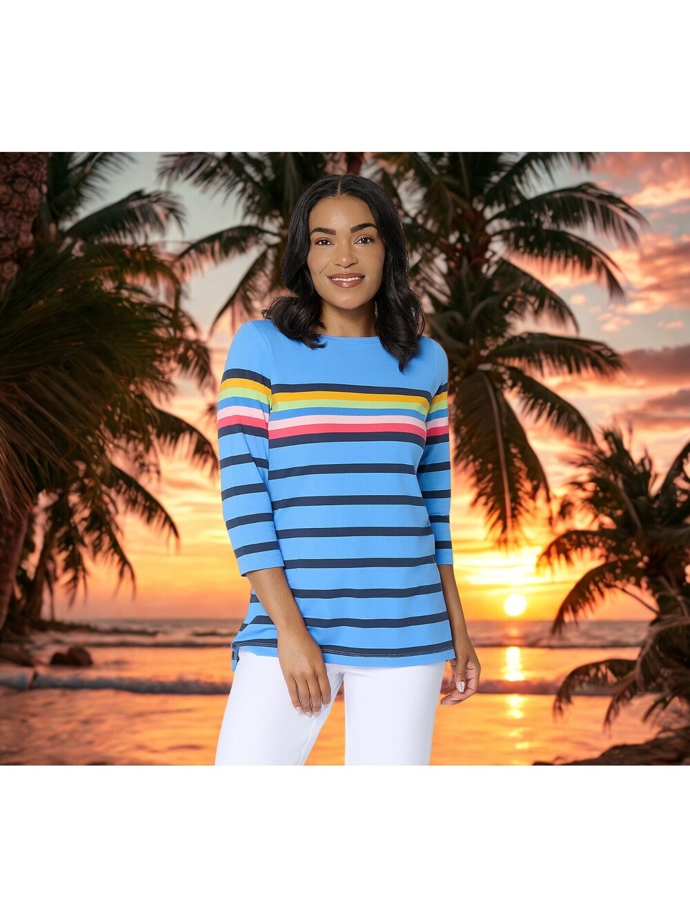 Liberty Belles by Kim Gravel TripleLuxe Knit Summer Splash Striped Top S